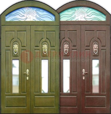 Стальная арочная дверь со стеклом ДА-17 для монолитного дома в Мытищах