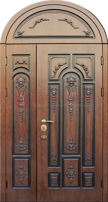 Арочная железная дверь с виноритом и узором ДА-36 в Мытищах