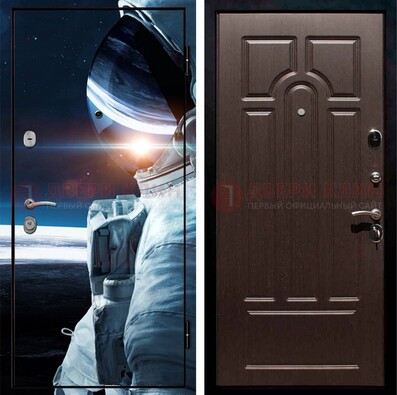 Стальная дверь с фотопечатью космонавта ДФ-4 в Мытищах