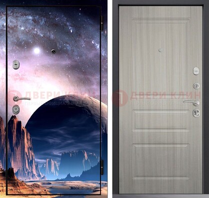 Железная дверь с фотопечатью космоса и планеты ДФ-50 в Мытищах