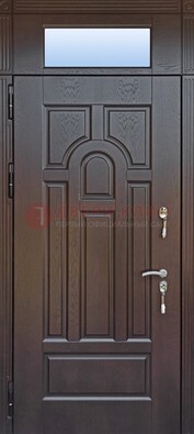 Железная дверь с фрамугой в коричневом цвете ДФГ-22 в Липецке