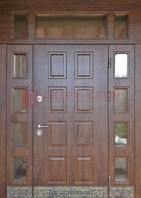 Стальная дверь МДФ со стеклом и фрамугами для дома ДФГ-29 в Мытищах