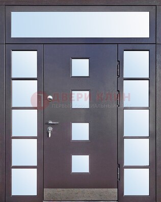 Современная железная дверь со стеклом и фрамугами ДФГ-4 в Мытищах