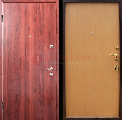 Красная железная дверь с ламинатом ДЛ-3 в Мытищах