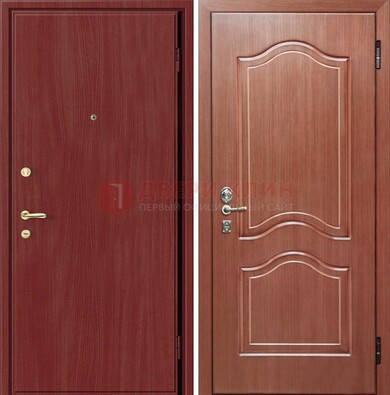 Красная металлическая дверь с ламинатом МДФ внутри ДЛ-8 в Мытищах