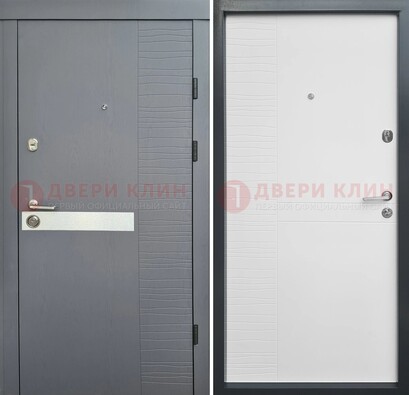 Серая металлическая дверь с белой резной МДФ панелью ДМ-215 в Мытищах