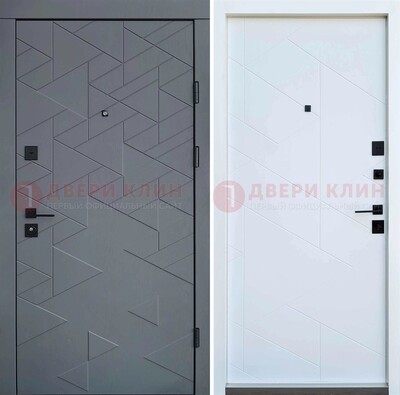 Серая металлическая дверь МДФ с узором  ДМ-224 в Мытищах