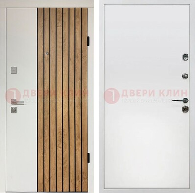 Белая с коричневой вставкой филенчатая дверь МДФ ДМ-278 в Мытищах