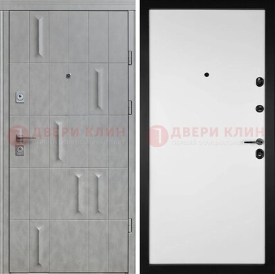 Серая стальная дверь с рисунком МДФ и внутри Белый ясень ДМ-280 в Мытищах