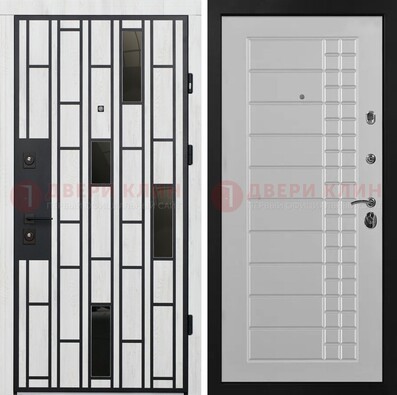 Белая с черными элементами железная дверь МДФ ДМ-282 в Мытищах