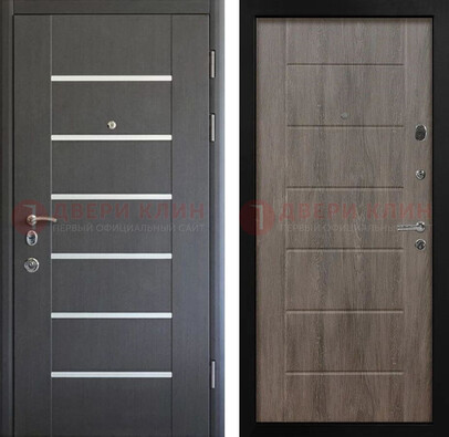 Черная металлическая входная дверь и коричневыми панелями МДФ ДМ-300 в Мытищах