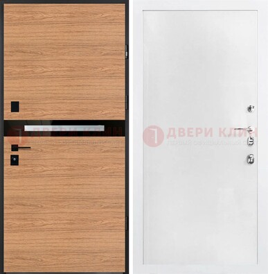 Железная коричневая дверь с МДФ в белом цвете ДМ-313 в Мытищах
