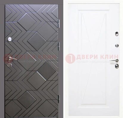 Железная серая дверь с МДФ в белом цвете ДМ-314 в Мытищах