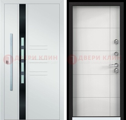 Металлическая дверь в белом цвете с МДФ ДМ-323 в Мытищах