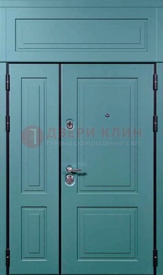 Синяя металлическая дверь с МДФ и верхней фрамугой ДМ-339 в Мытищах