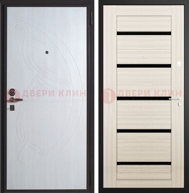 Белая стальная дверь с МДФ и стеклом ДМ-346 в Мытищах