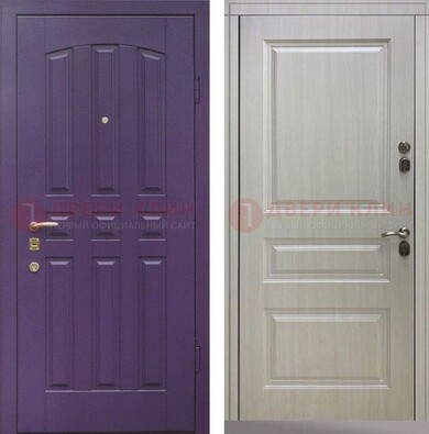 Фиолетовая железная дверь с филенчатами МДФ ДМ-374 в Мытищах