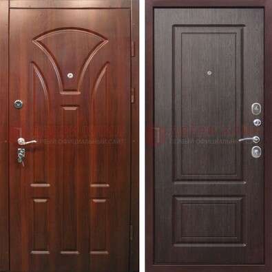 Темная железная дверь с коричневыми МДФ ДМ-376 в Мытищах