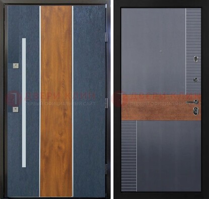 Темная металлическая дверь МДФ со вставками ДМ-411 в Мытищах