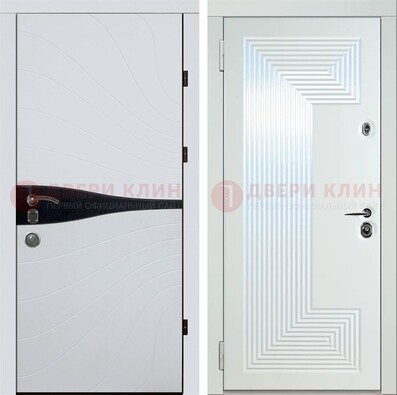 Белая железная дверь с МДФ в стиле хайтек ДМ-413 в Мытищах