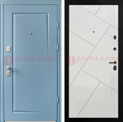 Синяя железная дверь с МДФ панелями ДМ-491 в Мытищах