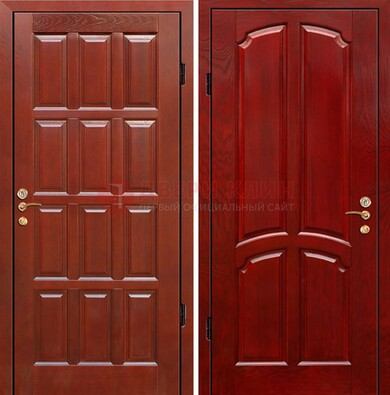 Красная металлическая дверь с массивом дуба ДМД-15 в Мытищах