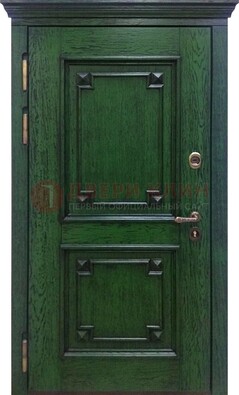 Зеленая входная дверь с массивом дуба ДМД-51 в Мытищах