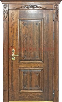 Коричневая металлическая дверь с массивом дуба и филенкой ДМД-67 в Дубне