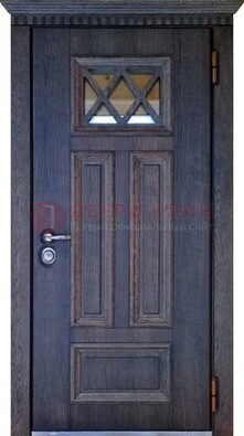 Железная дверь с массивом и стеклом с филенкой ДМД-70 в Краснодаре