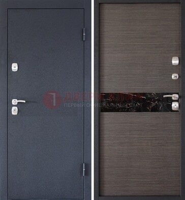 Черная железная дверь с порошковым напылением МДФ внутри ДП-114 в Мытищах