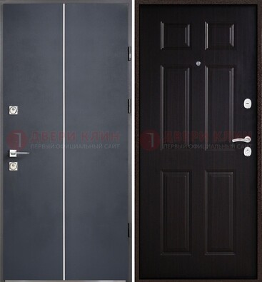 Железная дверь с порошковым покрытием и отделкой Темный орех внутри ДП-211 в Мытищах
