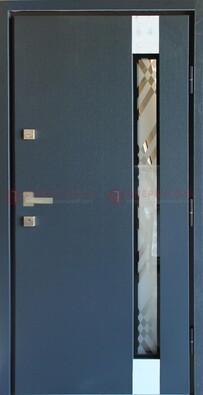 Серая стальная дверь с порошковым покрытием и стеклянной вставкой ДП-216 в Мытищах