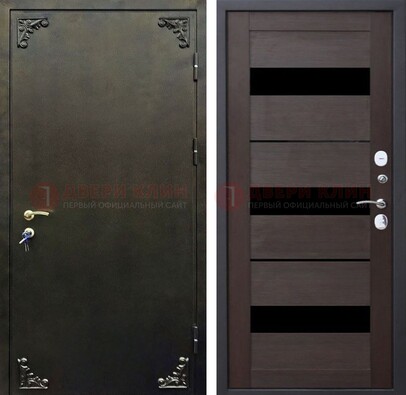 Темная входная дверь с порошковым покрытием и МДФ со стеклом ДП-236 в Талдоме