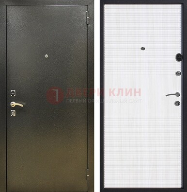 Стальная темно-серая дверь с порошковой отделкой и МДФ Белый ясень ДП-279 в Мытищах