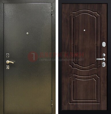 Темно-серая железная дверь с порошковым покрытием и коричневой МДФ ДП-288 в Мытищах