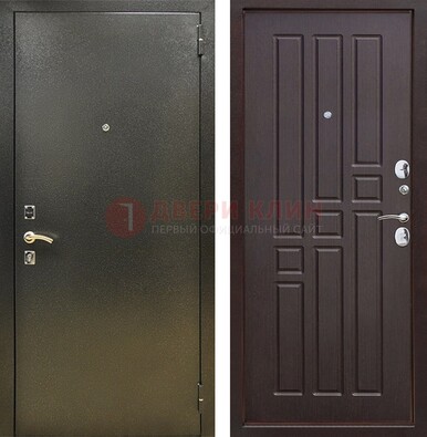 Входная темно-серая дверь с порошковым напылением и коричневой МДФ ДП-301 в Мытищах