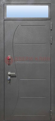 Чёрная входная дверь с порошковым окрасом и стеклом ДП-313 в Тольятти
