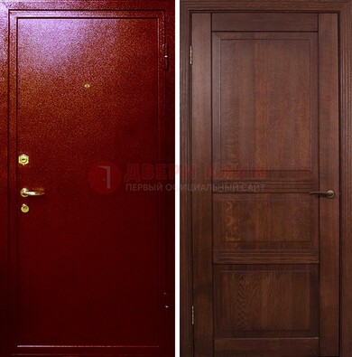 Красная железная дверь с порошковым окрасом ДП-58 в Мытищах