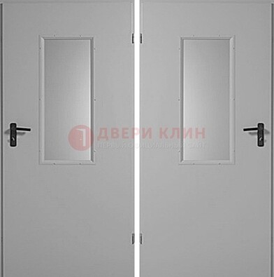 Белая металлическая противопожарная дверь с декоративной вставкой ДПП-7 в Мытищах