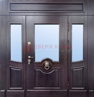 Филенчатая металлическая дверь с панелью МДФ и стеклом ДПР-102 в Мытищах