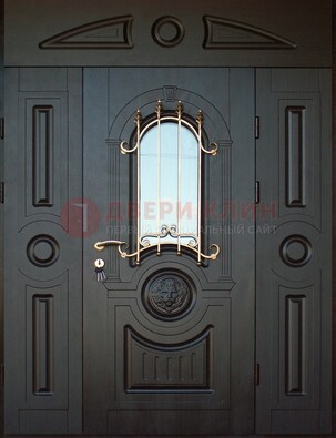 Парадная железная дверь Винорит со стеклом и ковкой ДПР-103 в Мытищах