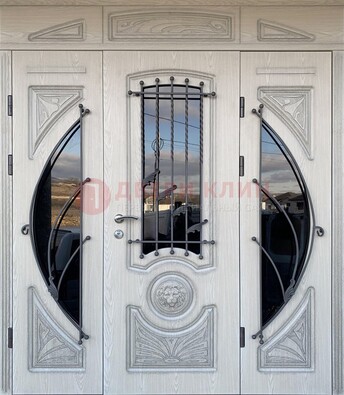 Большая парадная дверь Винорит со стеклом и ковкой ДПР-108 в Мытищах