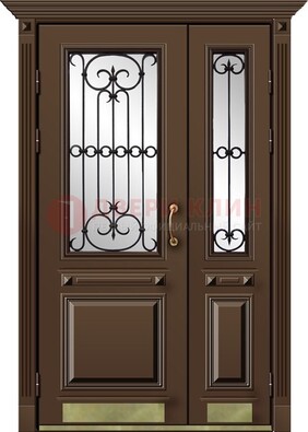 Стальная парадная дверь со вставками из стекла ДПР-32 для кирпичного дома в Краснодаре