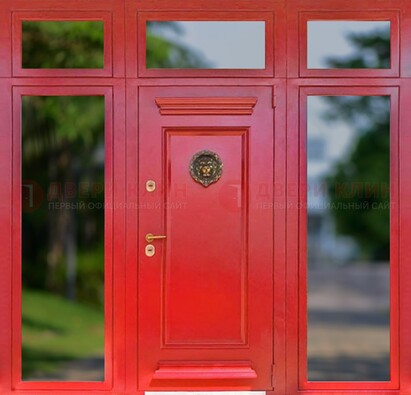 Красная парадная дверь для частного дома ДПР-88 в Мытищах