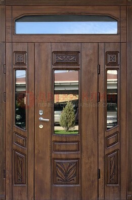 Парадная стальная дверь Винорит со стеклом и резьбой ДПР-97 в Мытищах