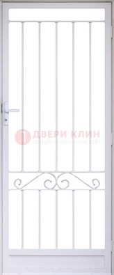 Белая стальная решетчатая дверь с волютами ДР-30 в Мытищах