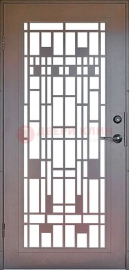 Коричневая стальная решетчатая дверь с узором ДР-4 в Мытищах