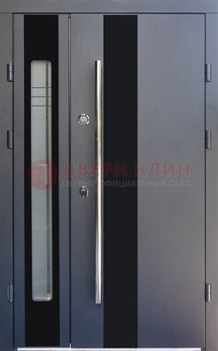 Серая стальная дверь со стеклом ДС-11 в Мытищах
