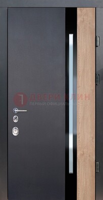 Черная металлическая дверь МДФ со стеклом ДС-14 в Мытищах