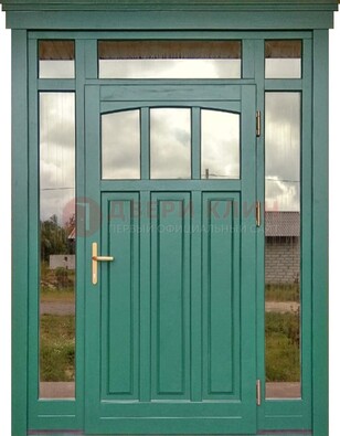 Зеленая металлическая дверь МДФ со стеклом ДС-43 в Мытищах